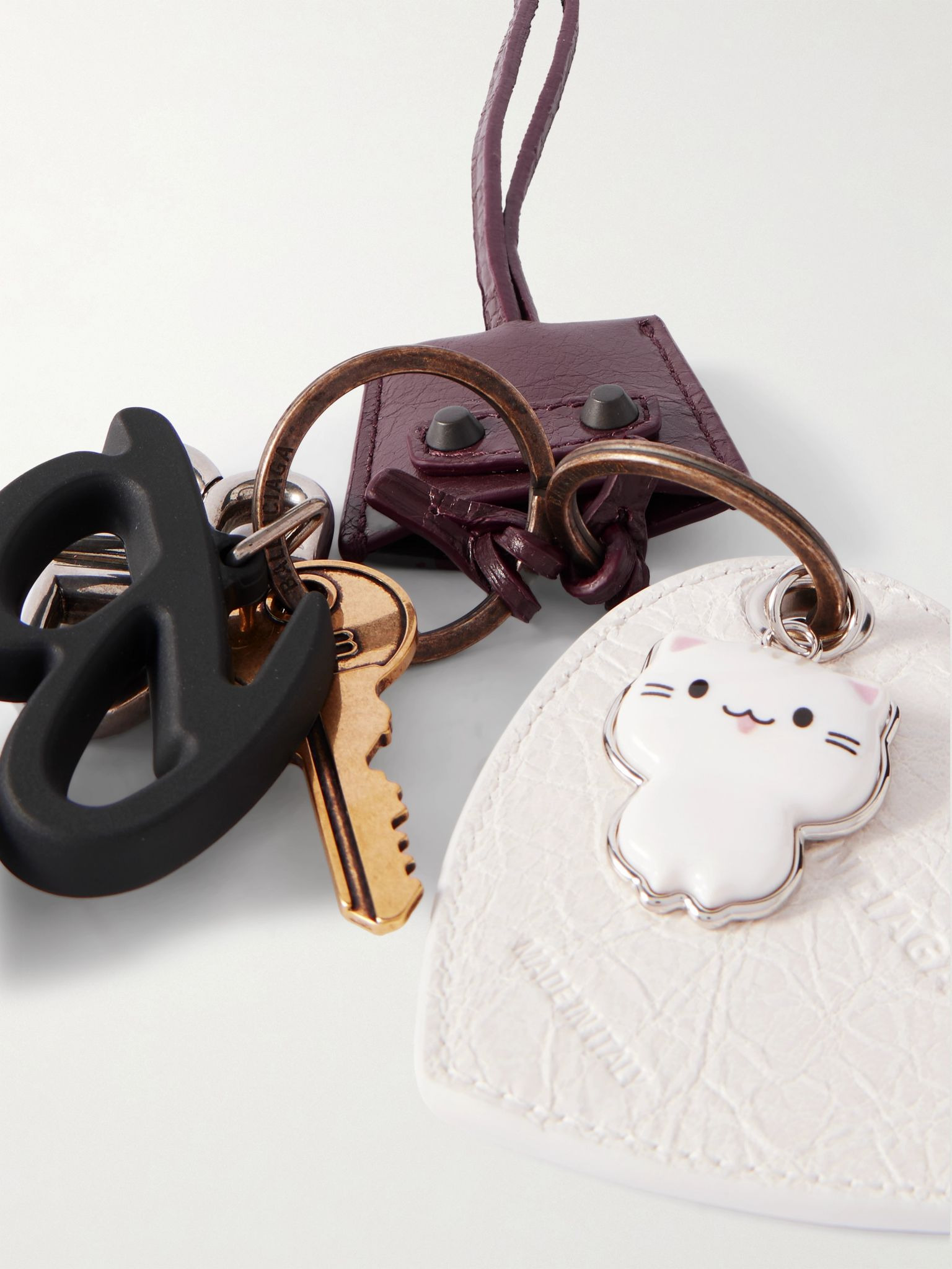 Le City embellished textured-leather, silver and gold-tone key fob Burgundy - 3