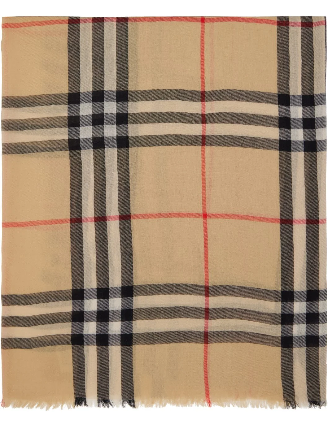 Beige Check Wool Scarf - 1
