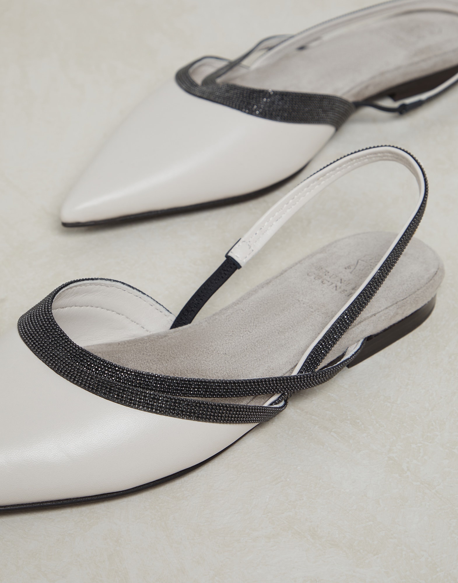 Nappa leather slingback flats with precious straps - 4