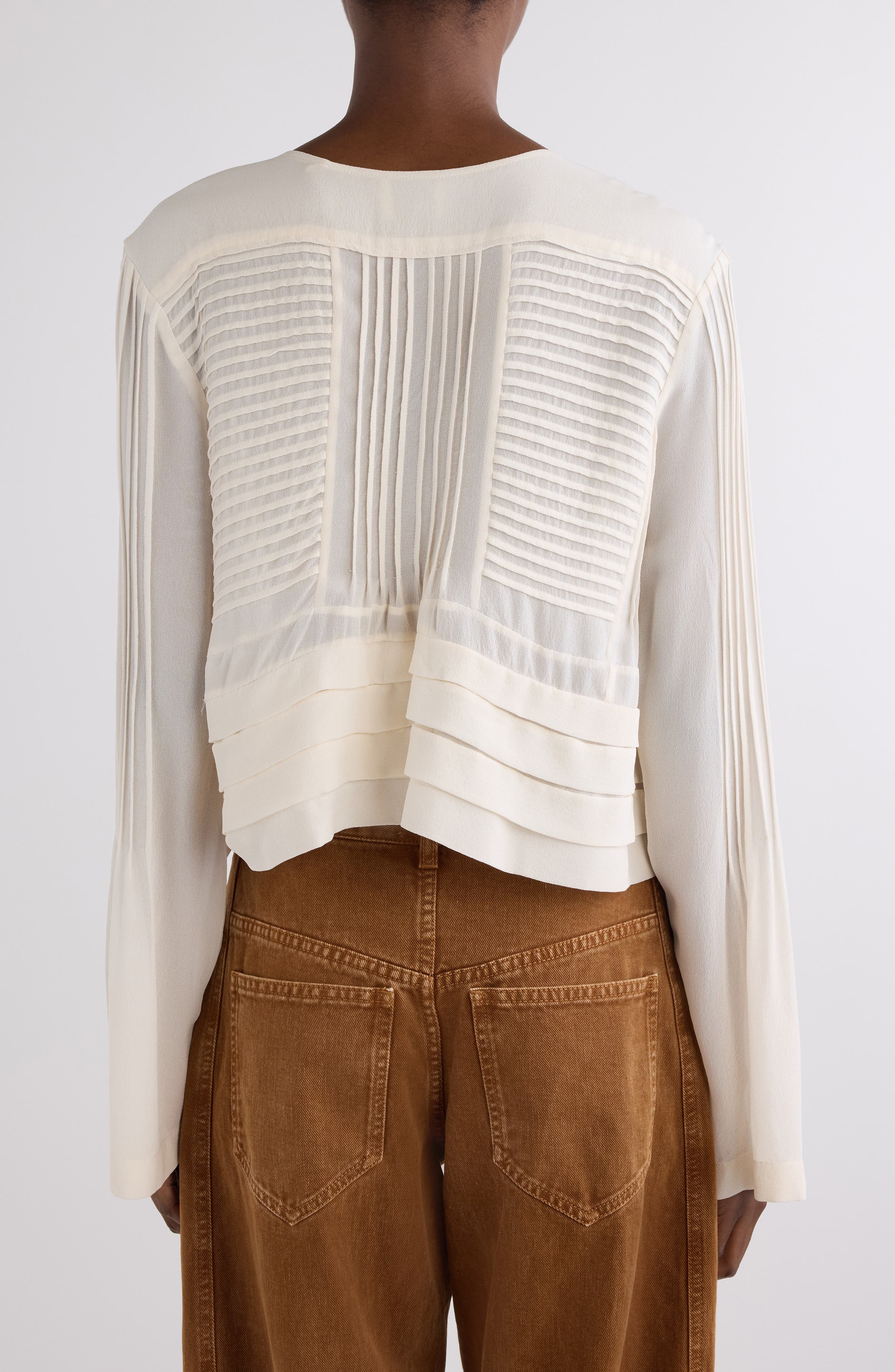 Isabel Marant Carolia Pintuck Silk Snap-Up Shirt in Ecru at Nordstrom - 3