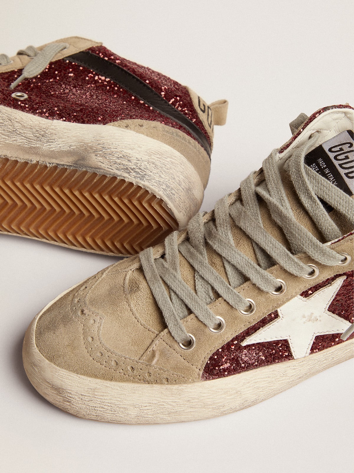 Mid Star sneakers in burgundy glitter with dove-gray inserts and white star - 4