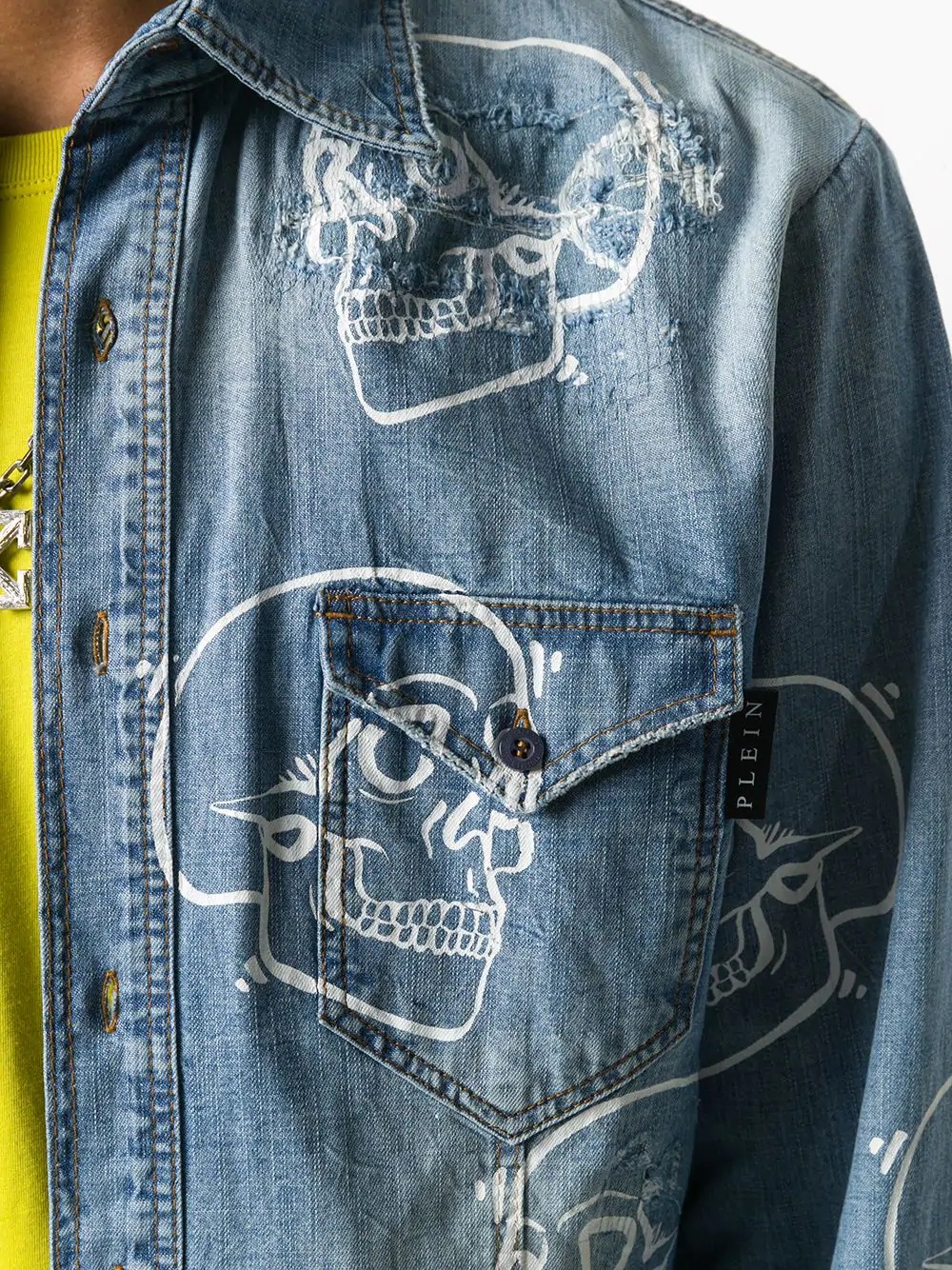 skull print denim shirt - 5