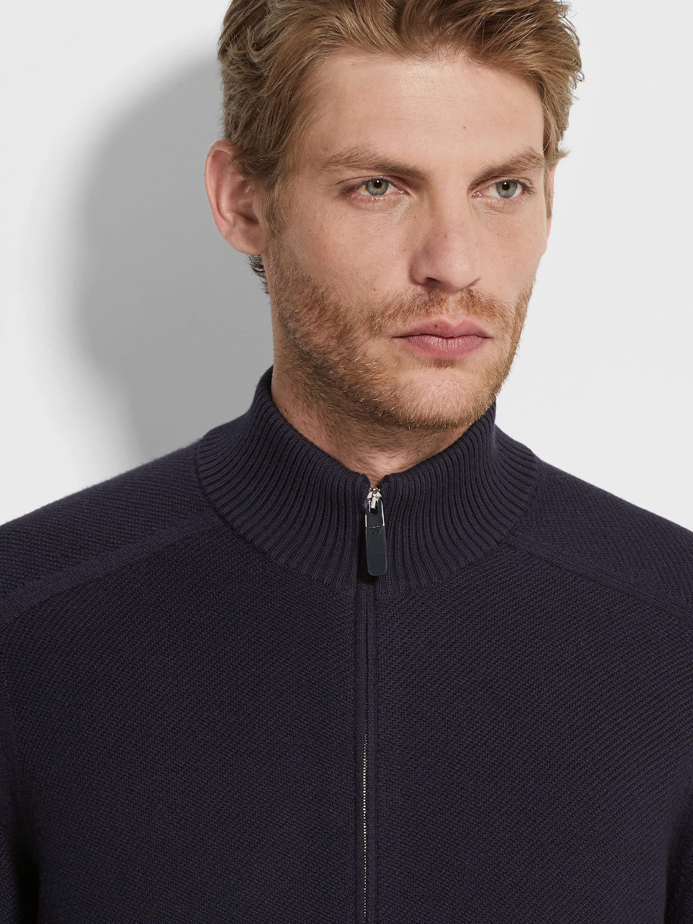 NAVY BLUE MÉLANGE CASHSETA FULL ZIP CARDIGAN - 2