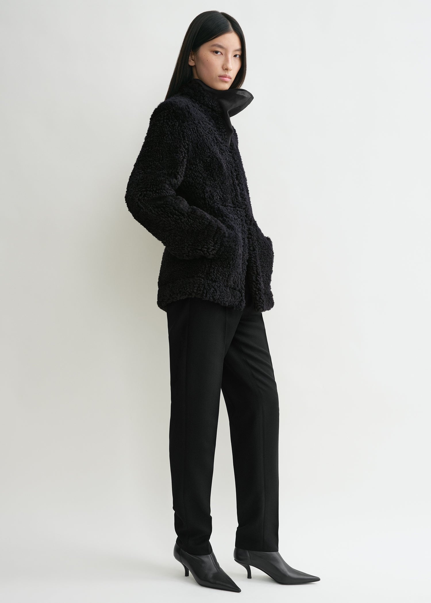 Cinched shearling jacket navy - 3