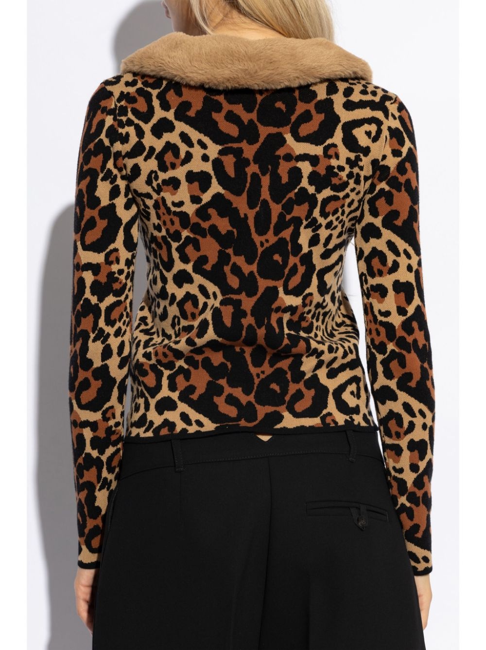 leopard-print faux-fur cardigan - 4