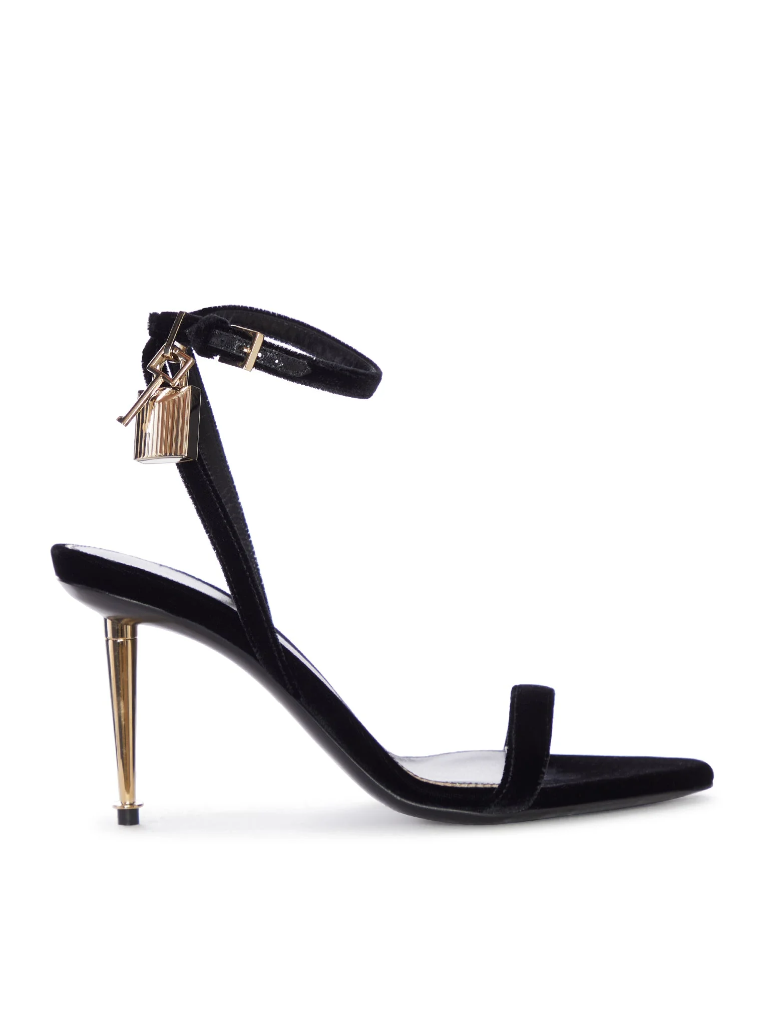 VELVET SANDAL WITH STRAP AND METALLIC HEEL - 1