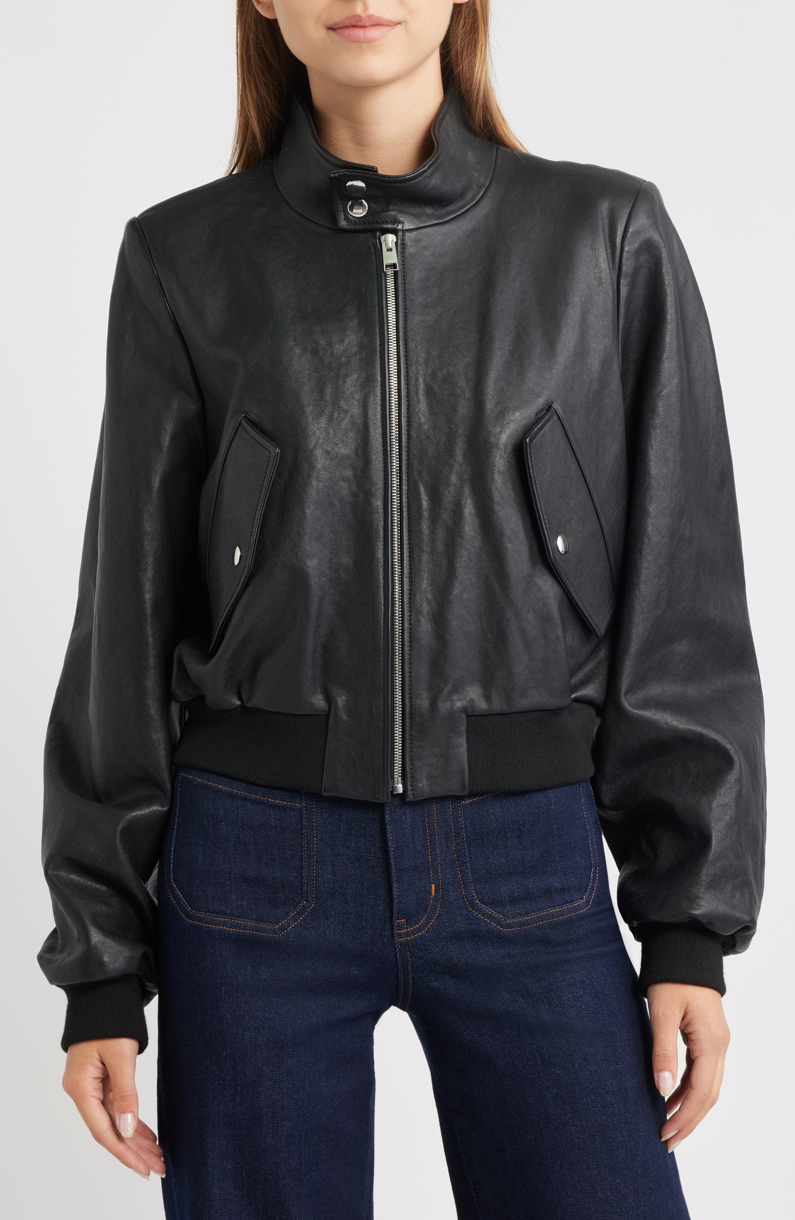 FRAME The Harrington Leather Bomber in Black at Nordstrom - 4