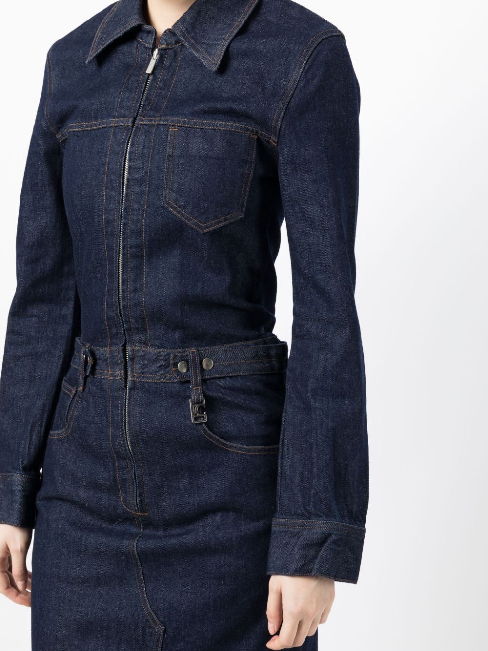 long-sleeve denim midi dress - 5