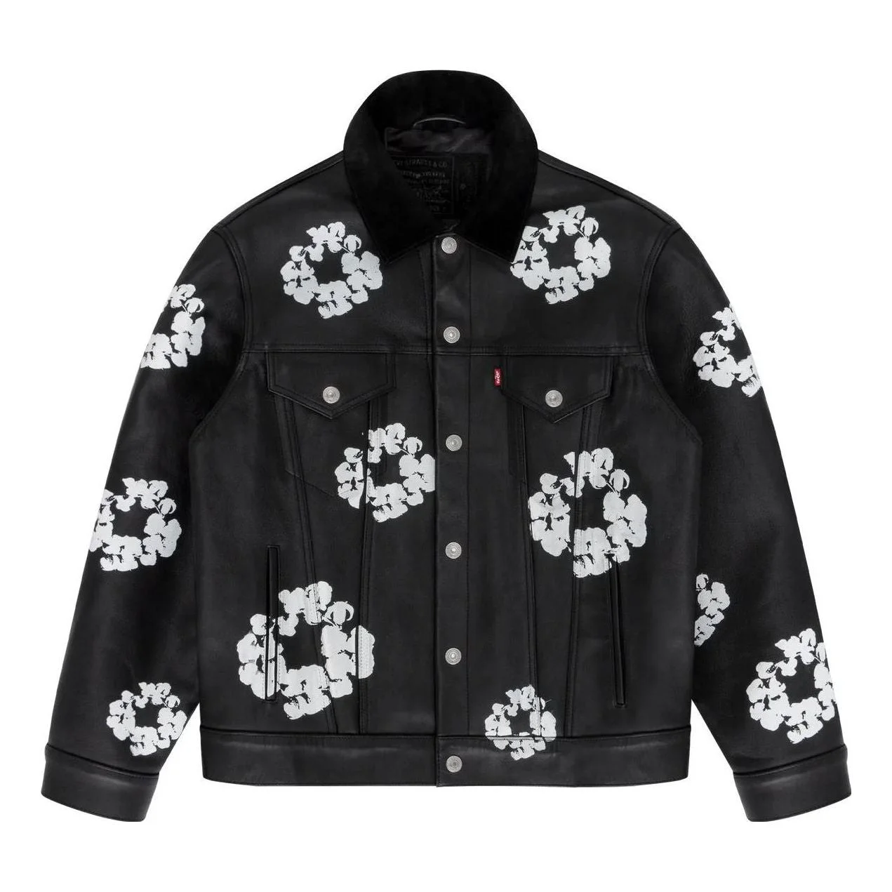 Denim Tears x Levi's FW23 Leather Cotton Wreath Type Iii Jacket 'Black' A5613-0000 - 1