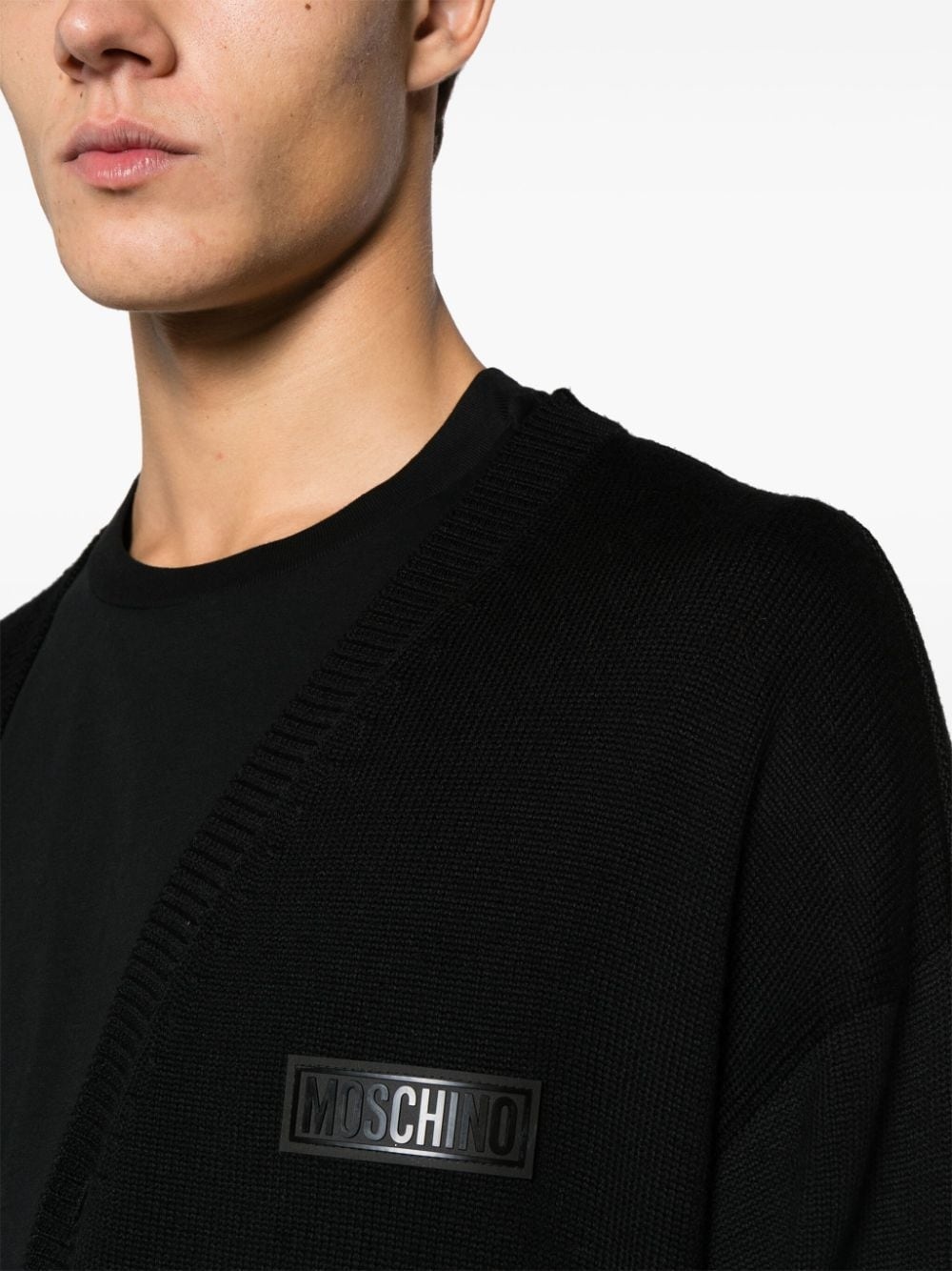 logo-embossed ribbed-knit cardigan - 5