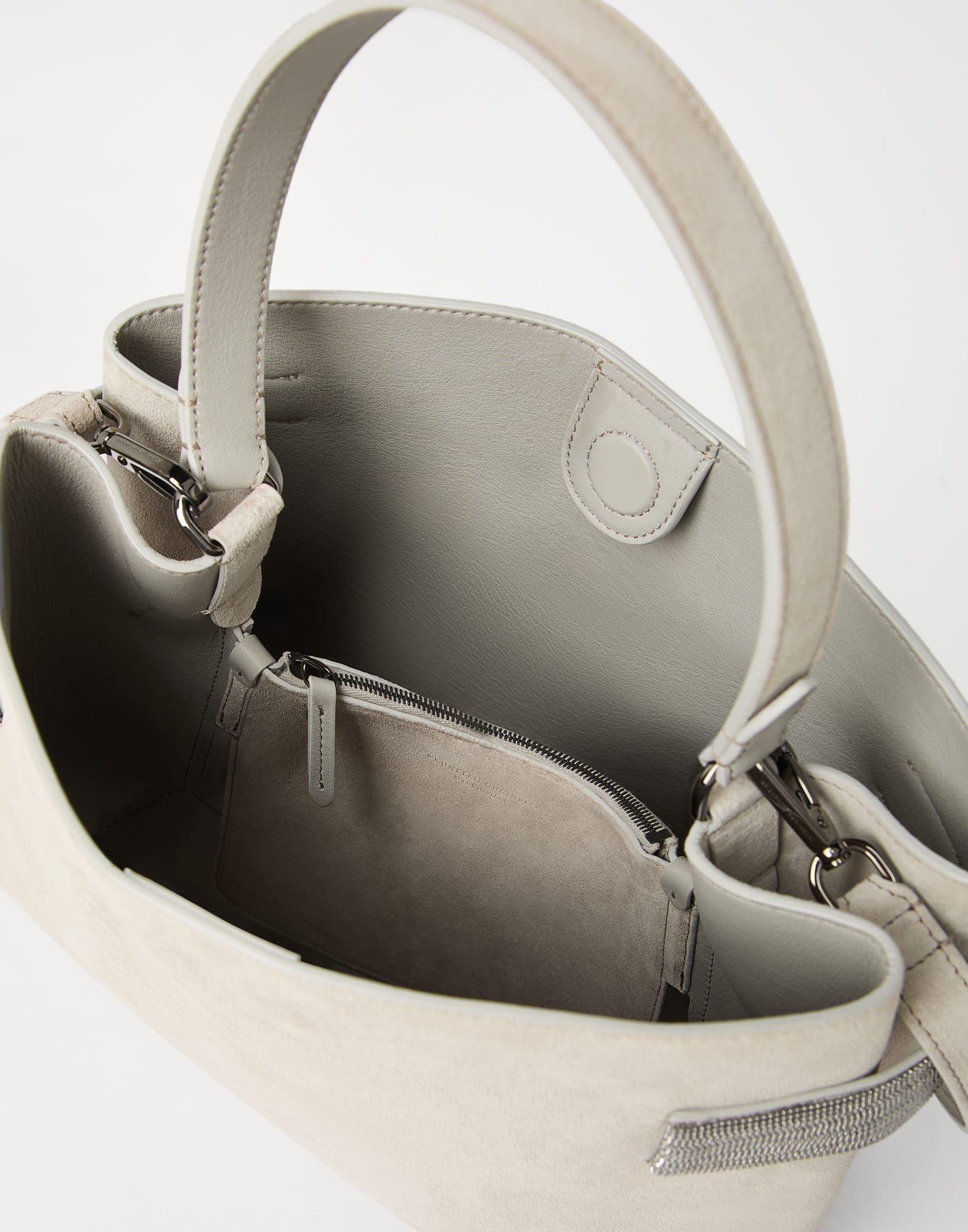 Essence top-handle bag in suede with precious bands - 5