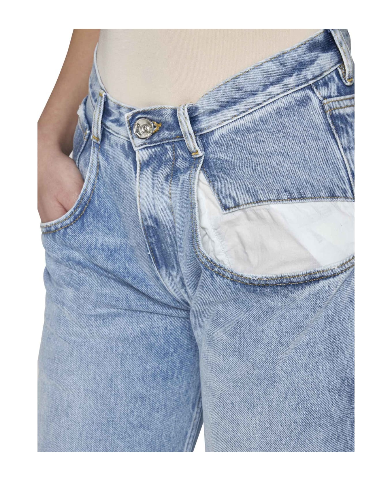 Straight Denim Jeans With Contrasting Pockets - 5