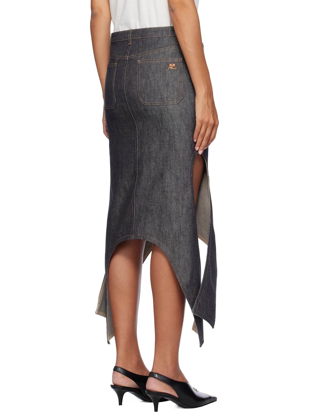 Gray Reversed Denim Midi Skirt - 3