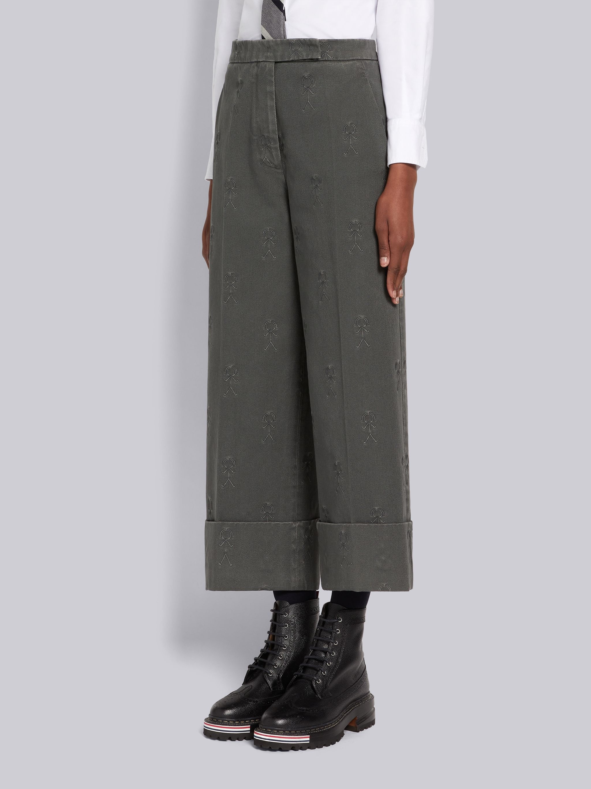 Medium Grey Heavyweight Garment Dyed Cotton Twill Mrs. Thom Icon Satin Stitch Half Drop Embroidery S - 2