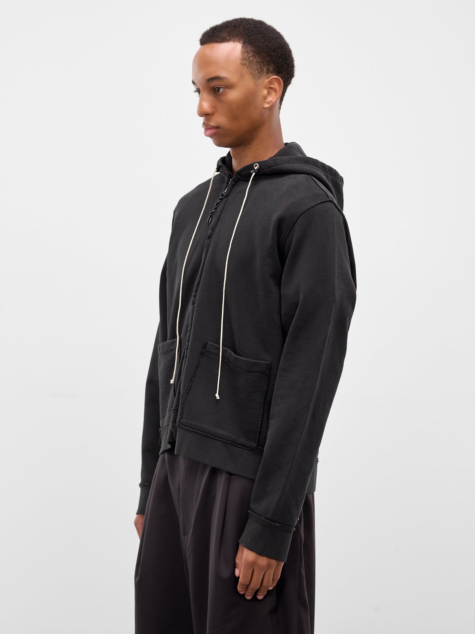 Black Oversized Deconstructed Zip Hoodie - 2