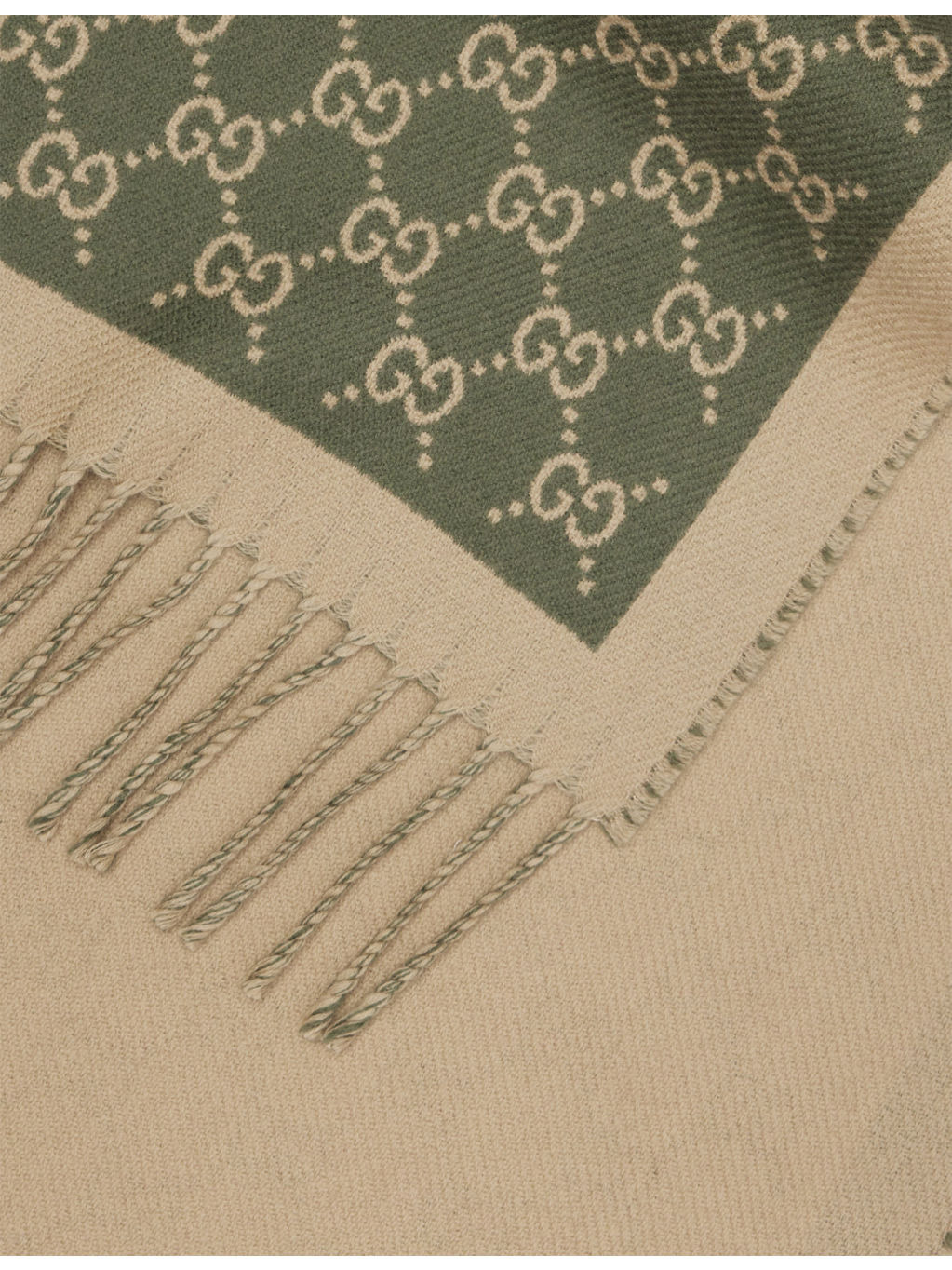 Monogram-Print Fringed Wool Scarf - 2