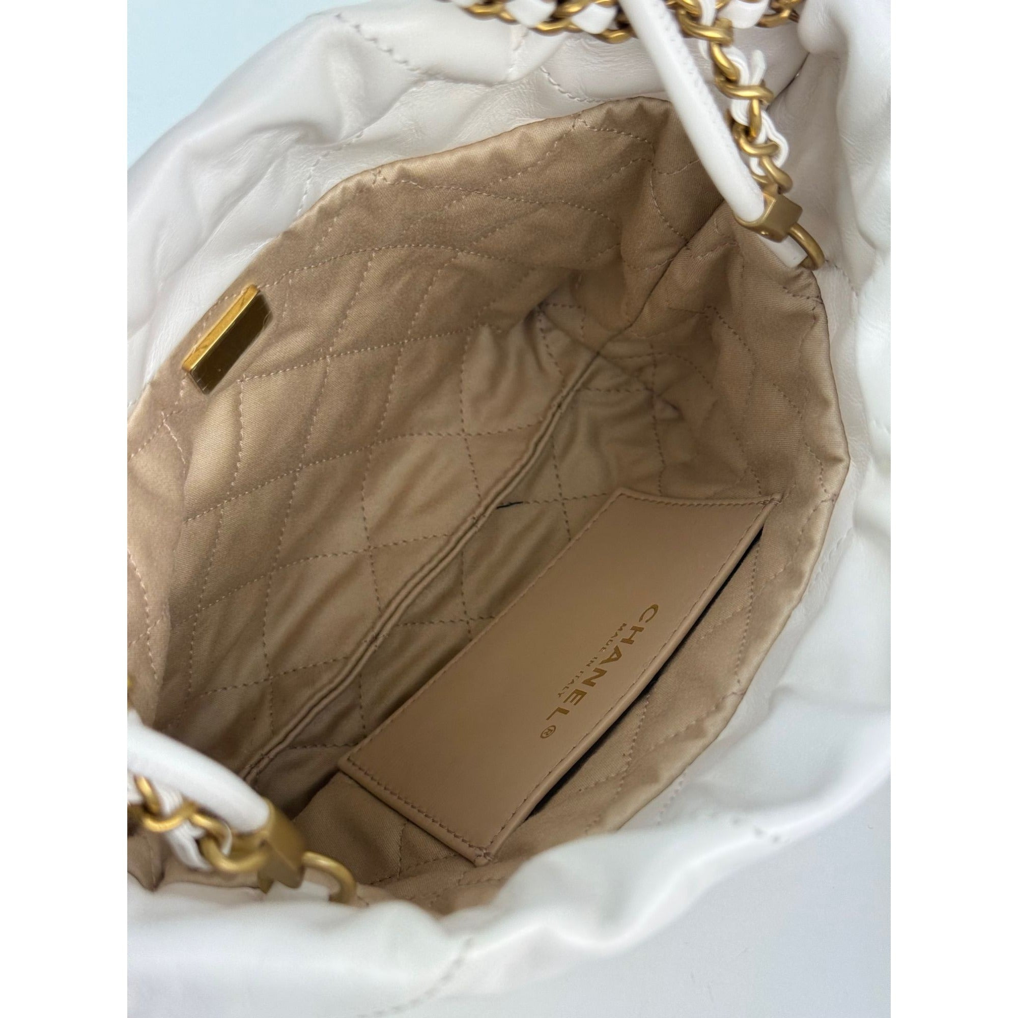 Chanel 22 Mini Shiny Calfskin Quilted White Crossbody Hand Bag - 11