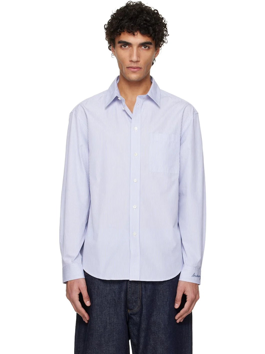 White & Blue Riordan Script Shirt - 1