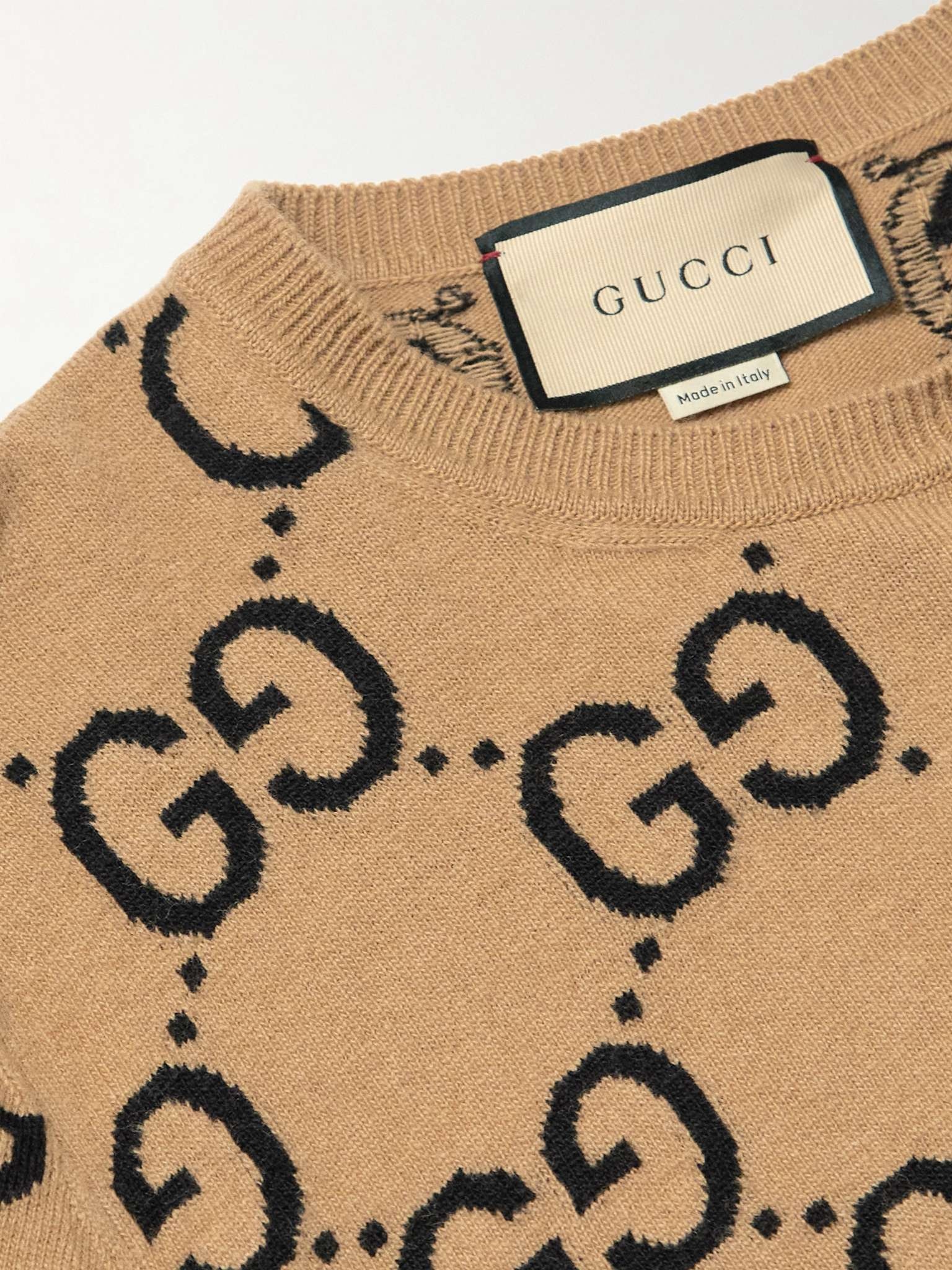 GUCCI タートルセーターsizeXLブラウンMADE IN ITALY GUCCI Size XL Tan Brown GG Monogram Cashmere Wool V-Neck Sweater