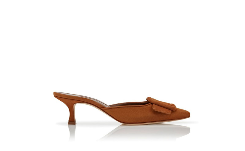 Brown Suede Buckle Detail Mules - 1