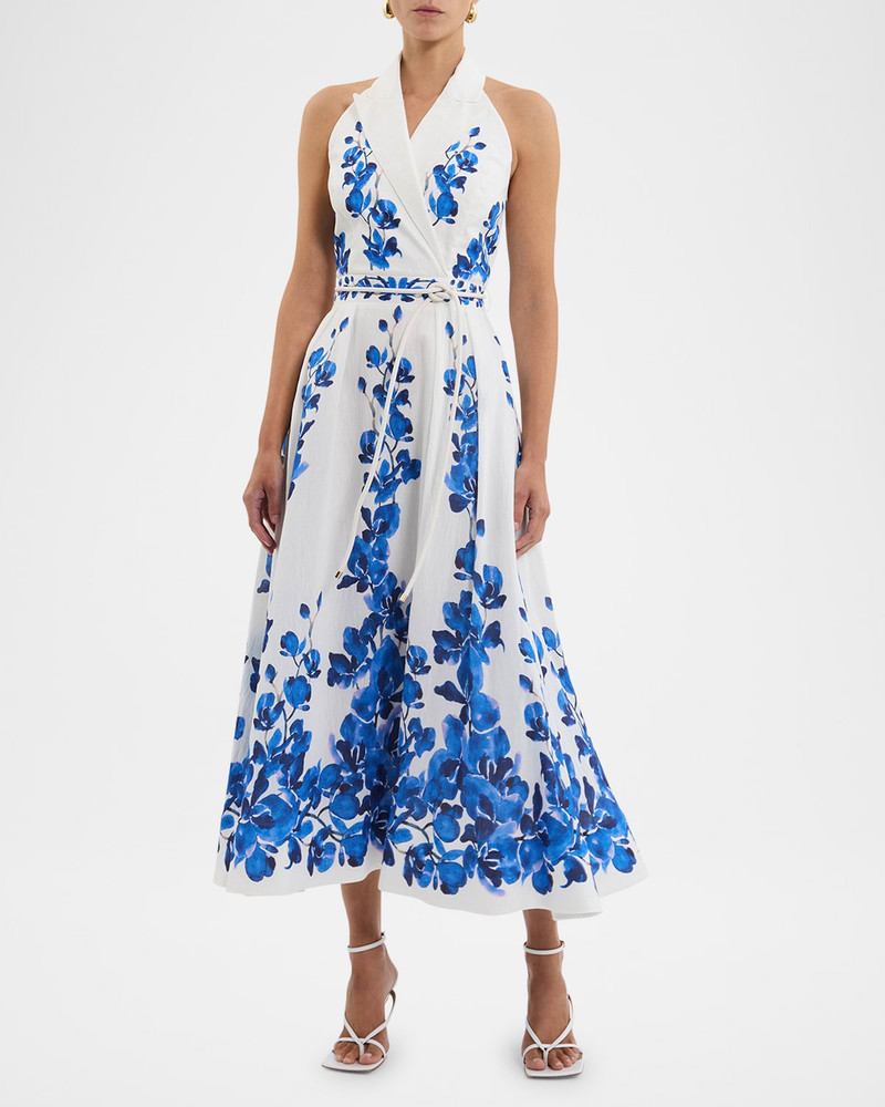 REBECCA VALLANCE Orchid Blues Pleated Floral-Print Midi Dress outlook