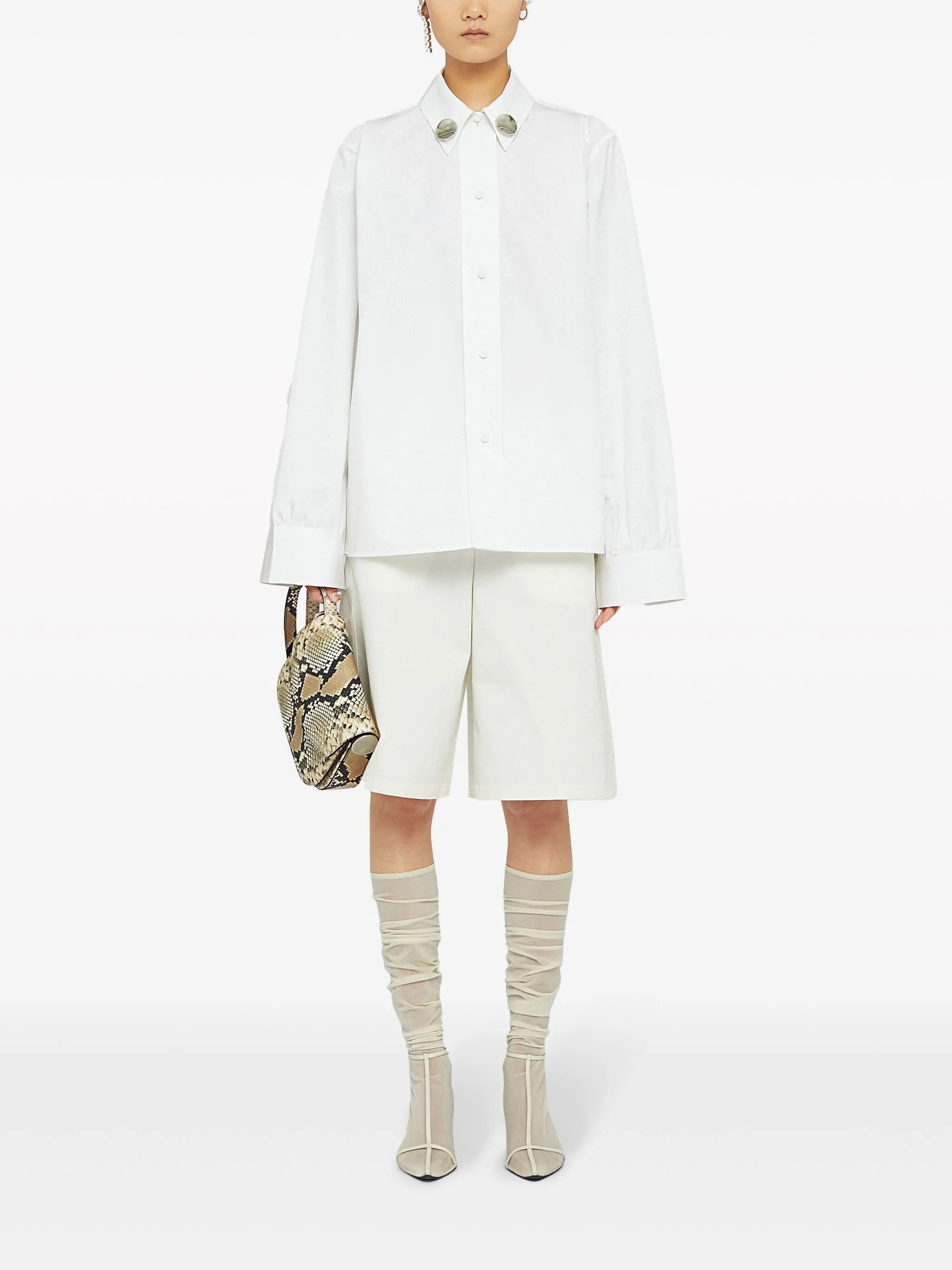 Jewel-clip Cotton Shirt - 5