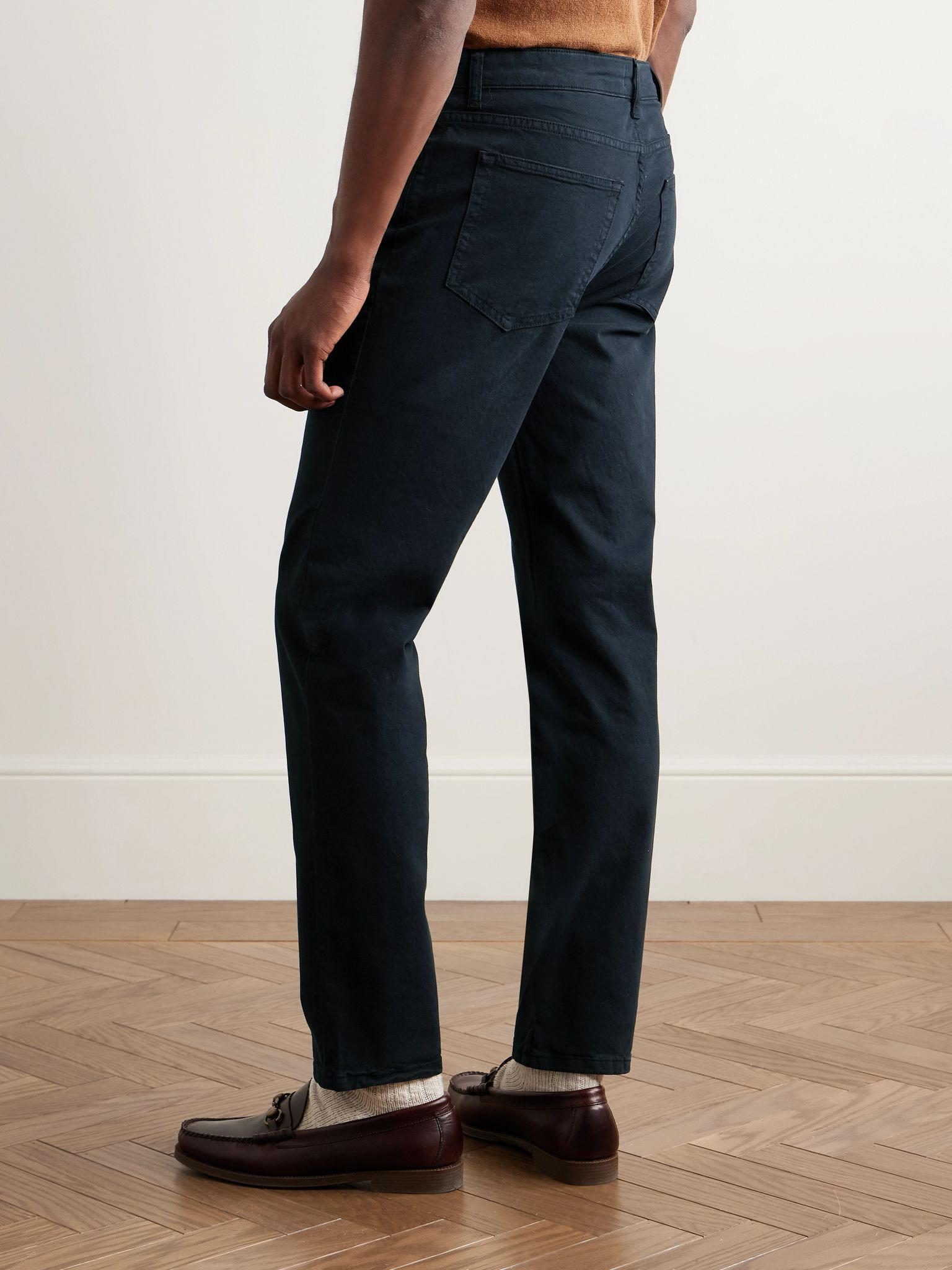 Tony 1923 Slim-Fit Garment-Dyed Organic Cotton-Blend Twill Trousers Midnight blue - 4