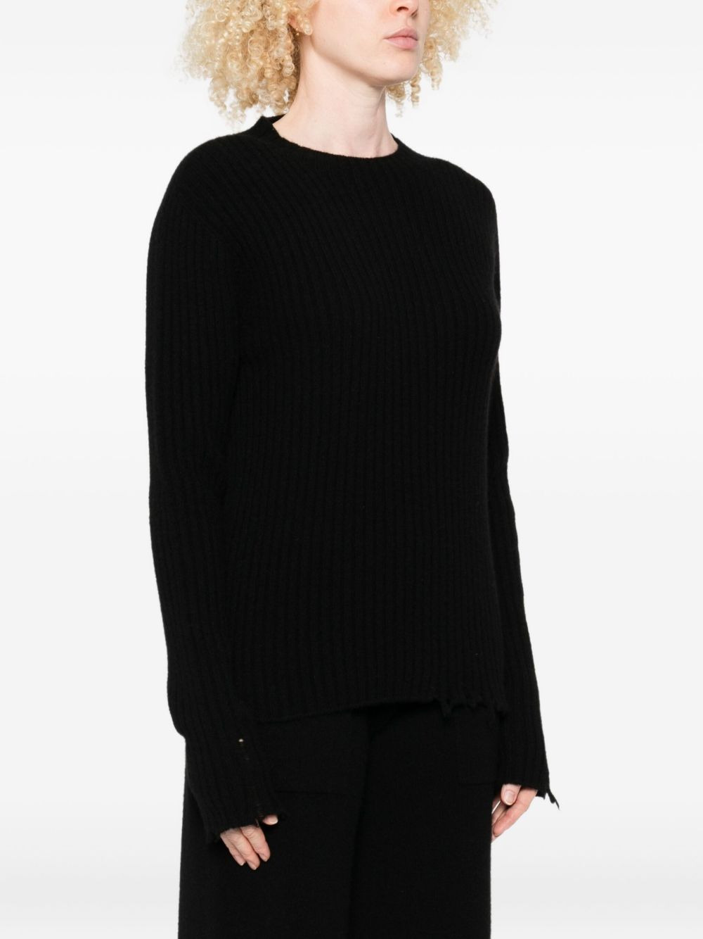 ribbed frayed-edge jumper - 3