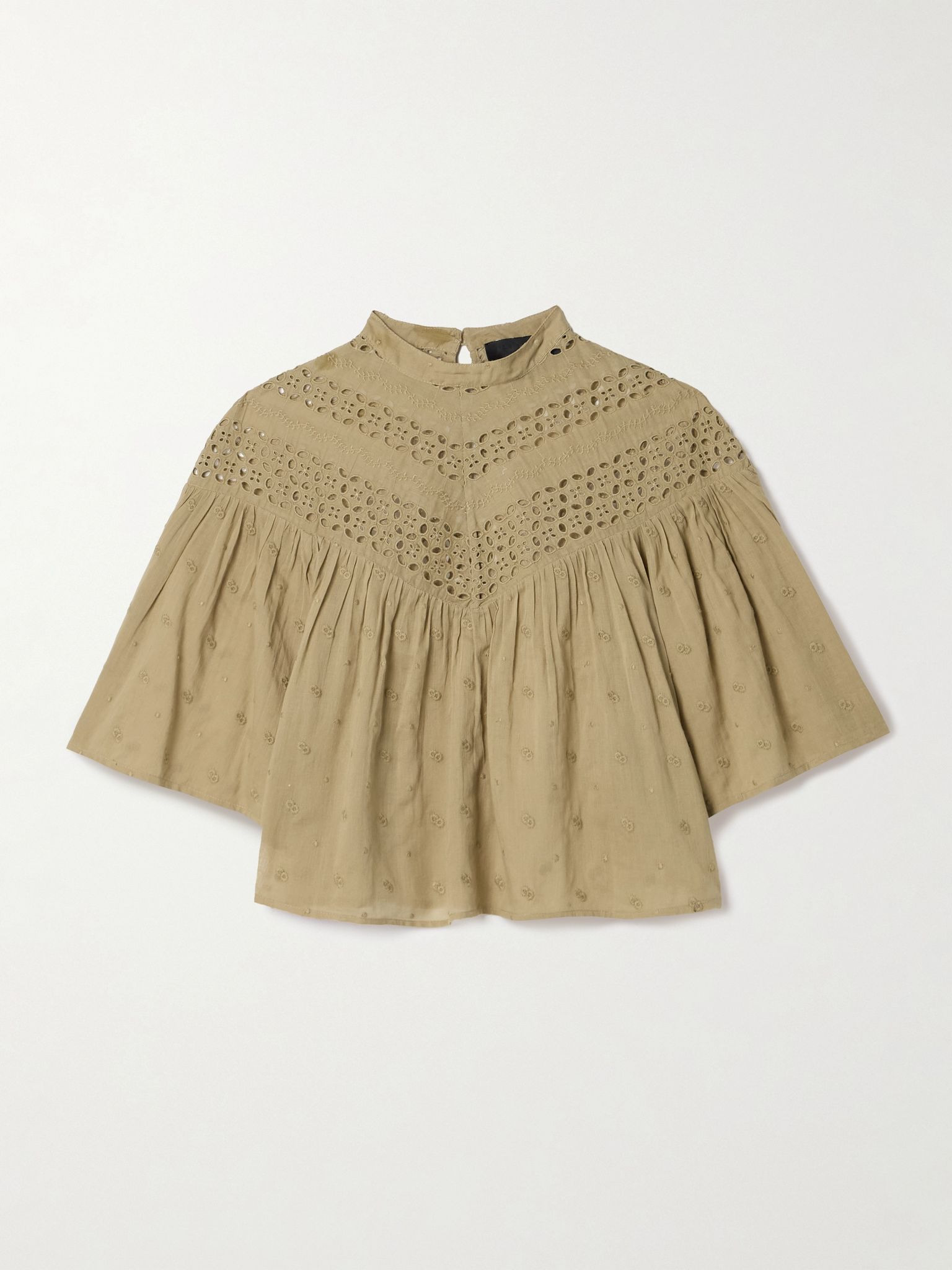 Mikki embroidered broderie anglaise cotton-voile blouse Sage green - 1