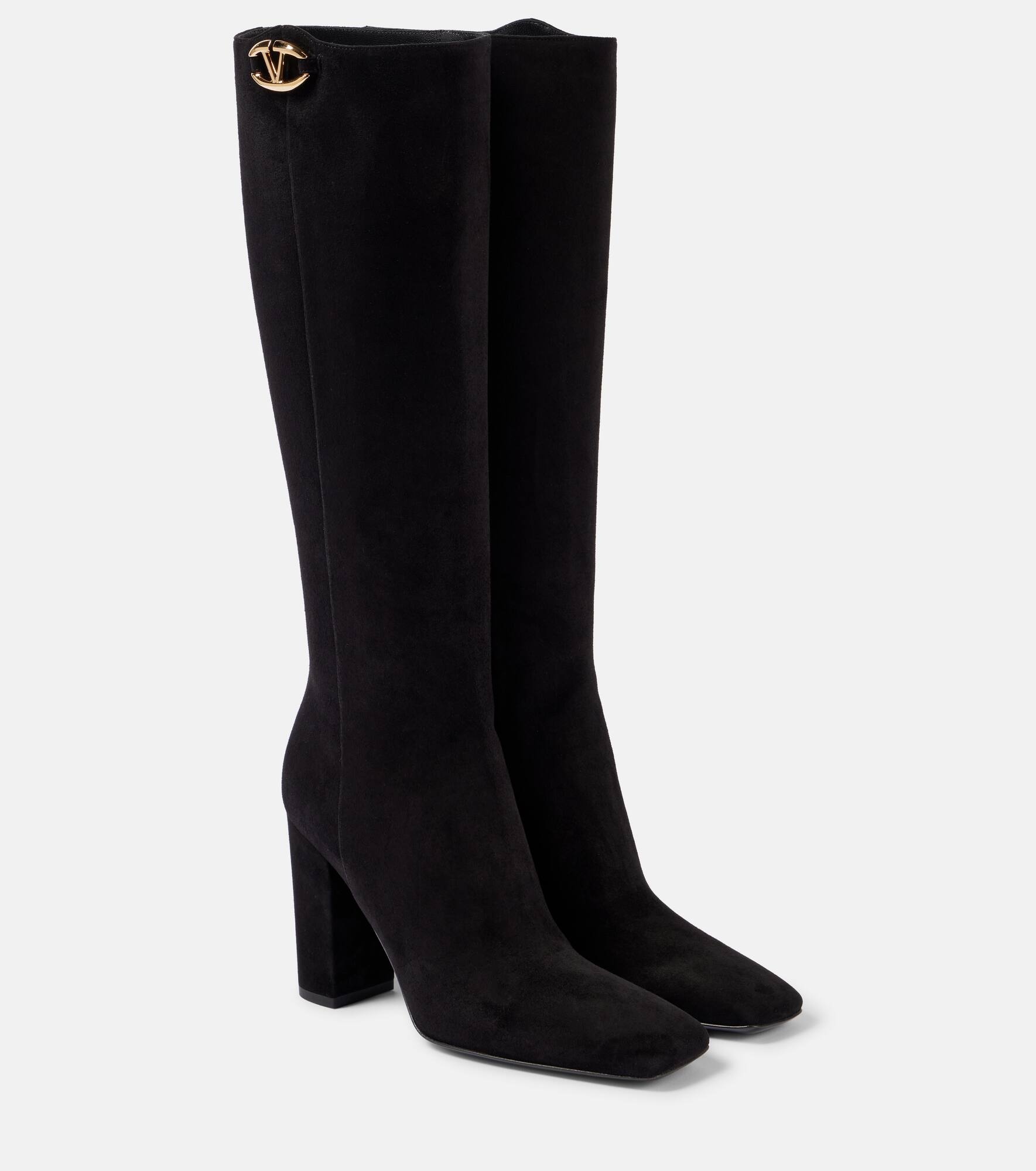 VLogo suede knee-high boots - 1
