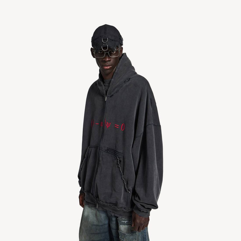 Men's Dirac Equation Pulled Zip-up Hoodie Large Fit in Washed Black/red 5