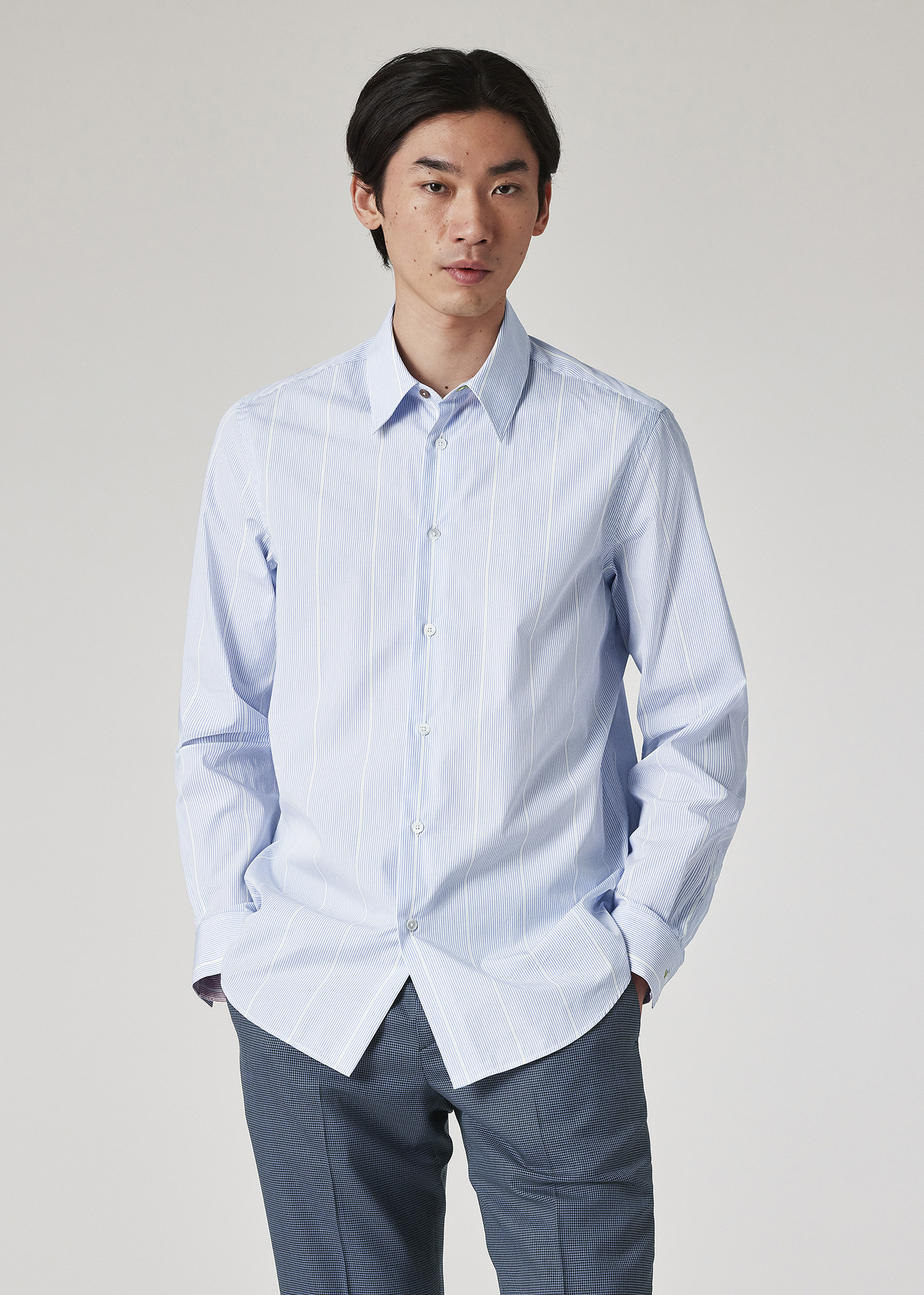 Light Blue Cotton Poplin Stripe Shirt - 3