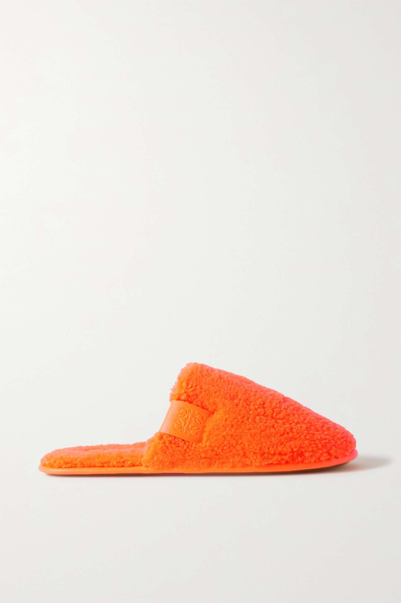 Neon leather-trimmed fleece slippers - 1