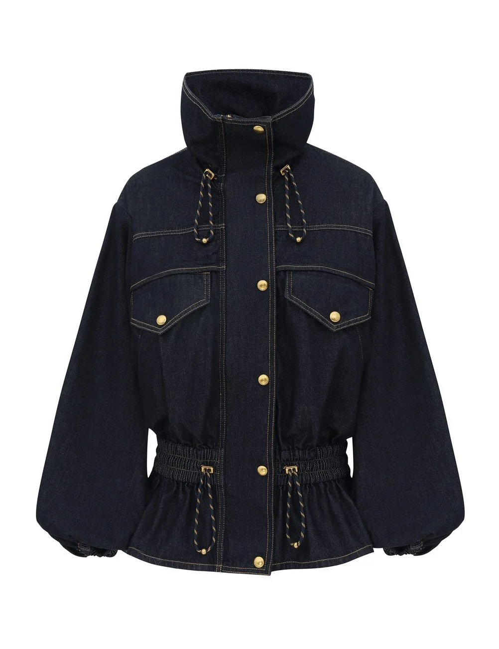 DENIM DRAWSTRING BOMBER JACKET - 1