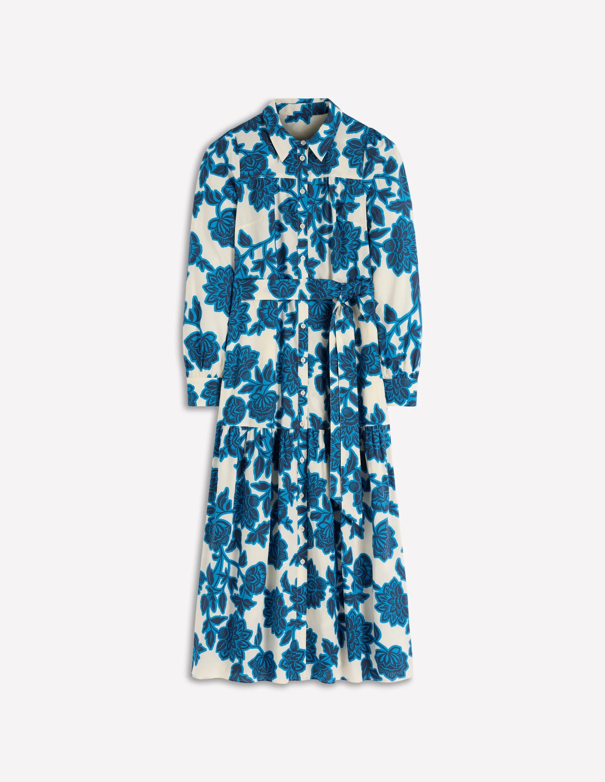 Ellie Cotton Maxi Shirt Dress-Ivory Floral Frenzy - 1