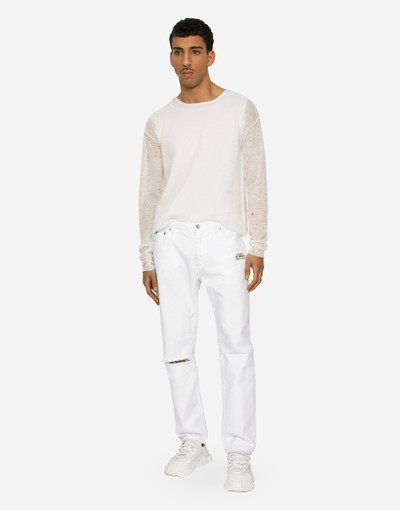 Dolce & Gabbana Loose white jeans with rips and abrasions outlook