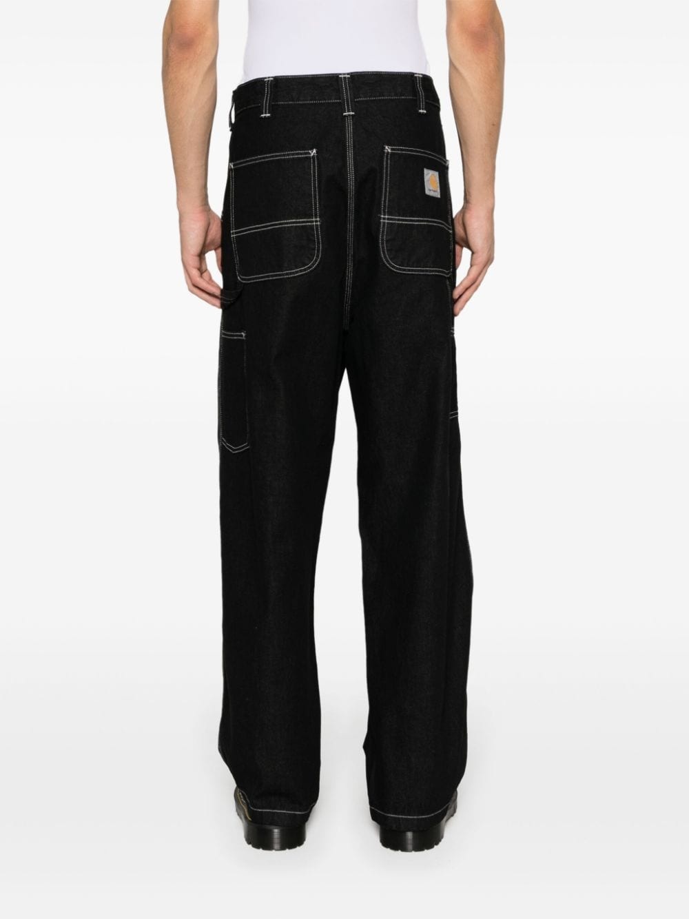 logo-patch cotton wide-leg jeans - 4