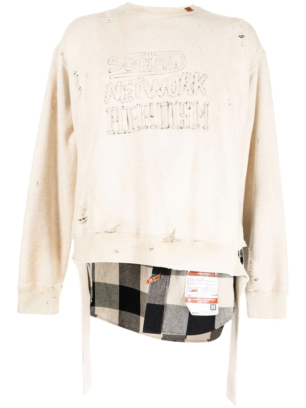 check shirt-panel cotton sweatshirt - 1