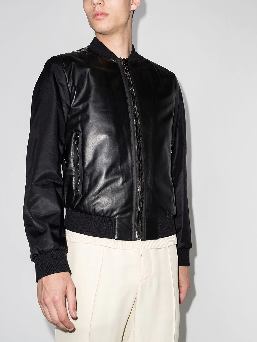 panelled leather bomber jacket - 2