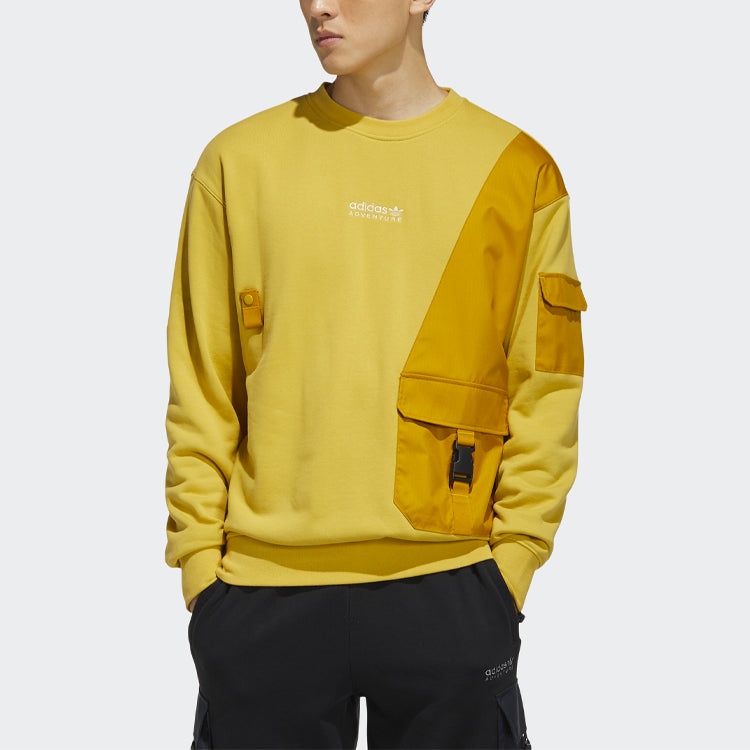 Men's adidas originals Contrasting Colors Big Pocket Splicing Knit Sports Round Neck Pullover Yellow - 2