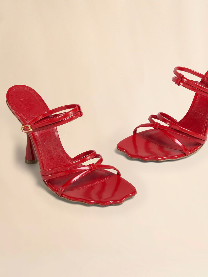 RED LEATHER MOONLIGHT SANDAL WITH ANKLE STRAP - 5
