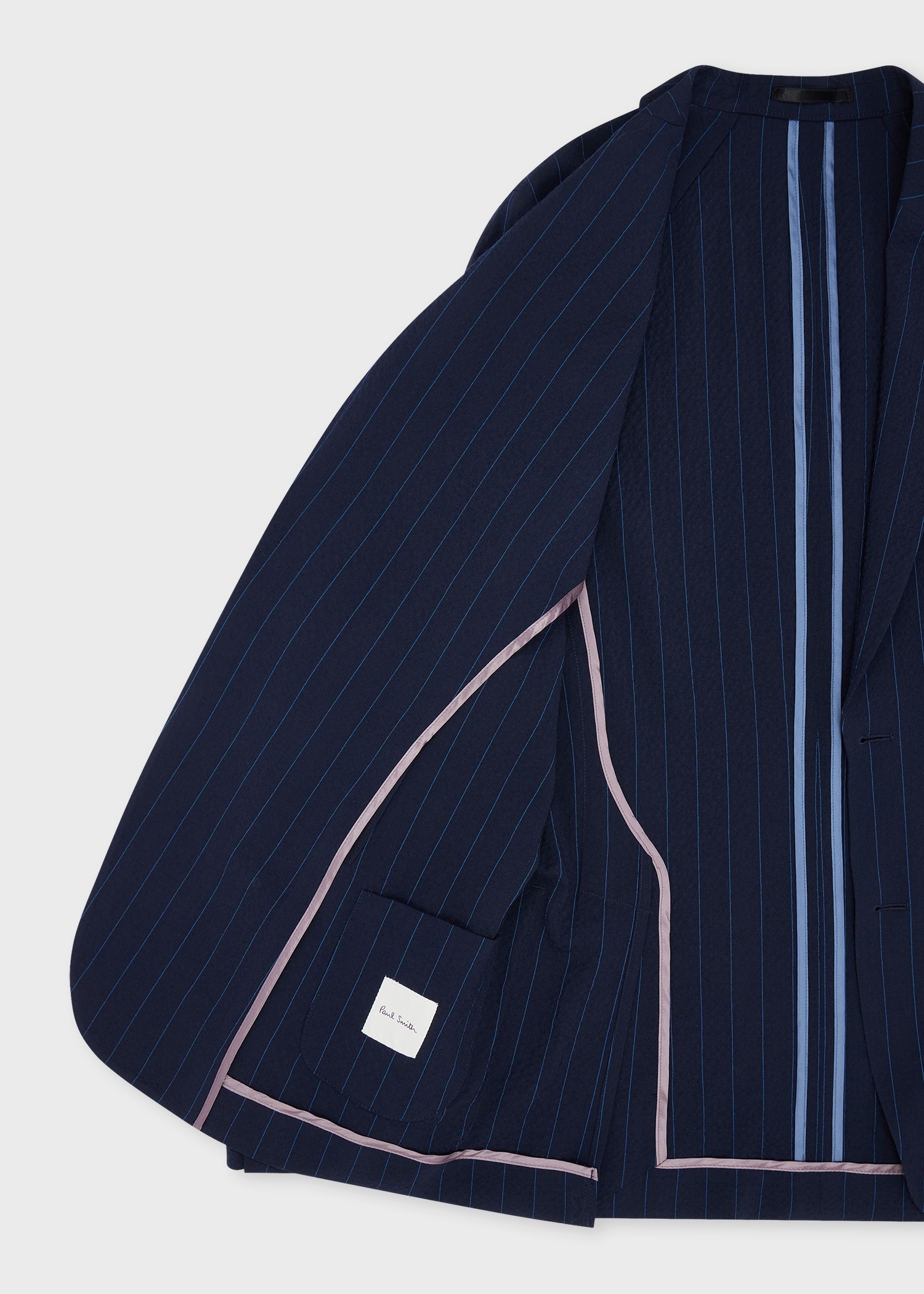 Navy Pinstripe Wool Seersucker Suit - 4