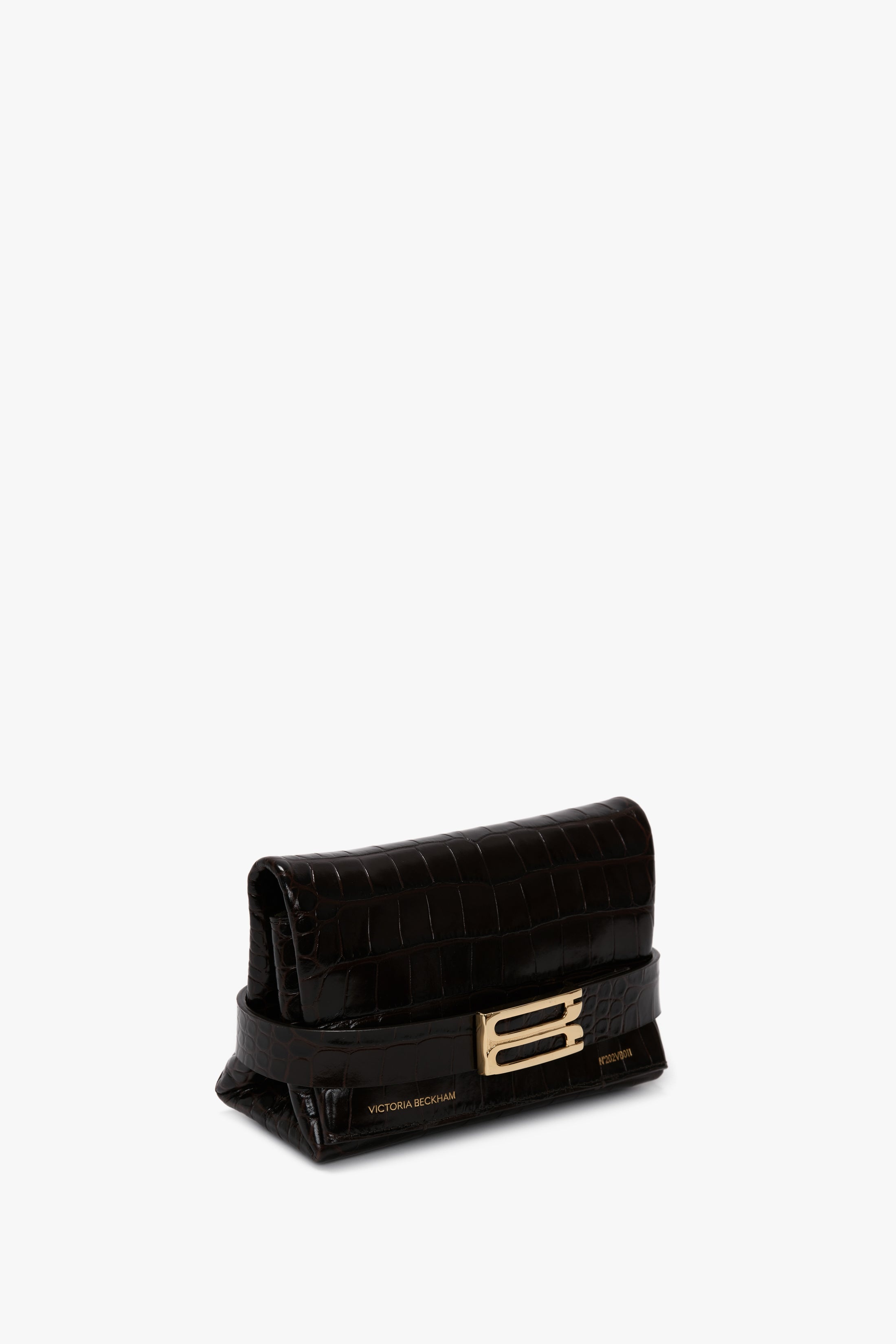 Mini B Pouch In Croc Effect Espresso Leather - 3