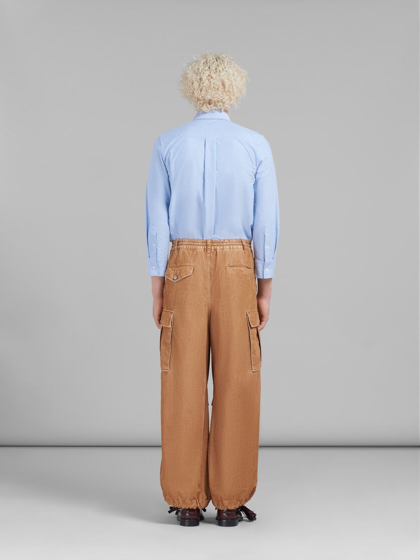 BEIGE FLOCKED DENIM CARGO PANTS - 3