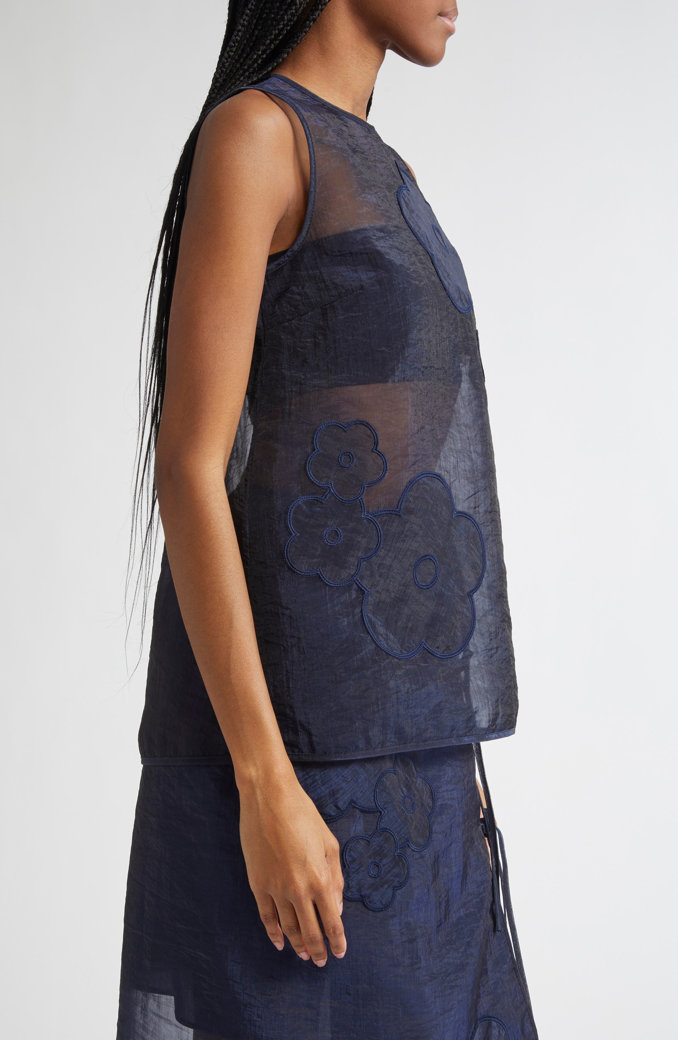 Cecilie Bahnsen Alba Floral Embroidered Top in Navy at Nordstrom - 4