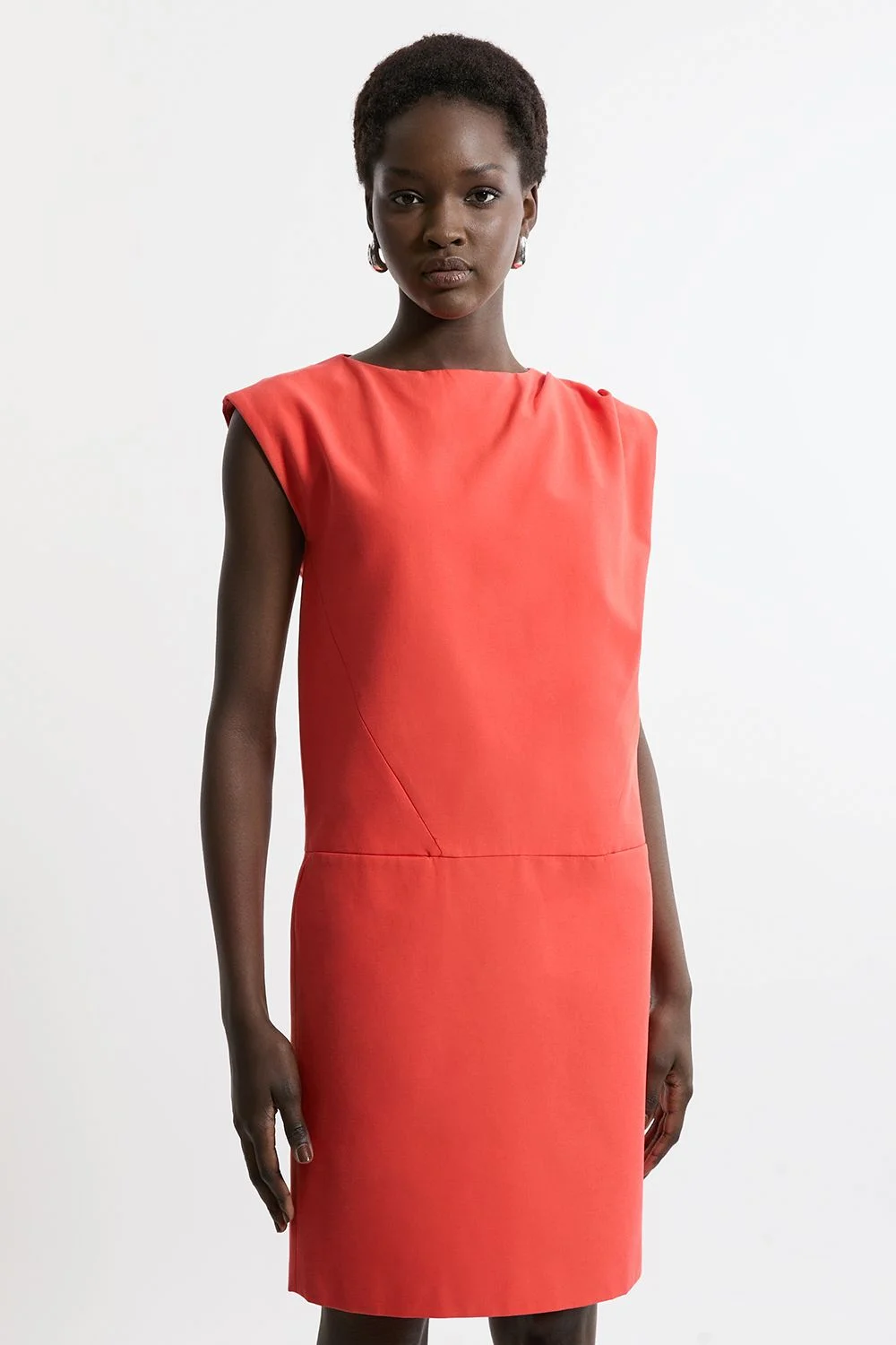Tailored Pleat Neck Pocket Detail Midi Dress - 1