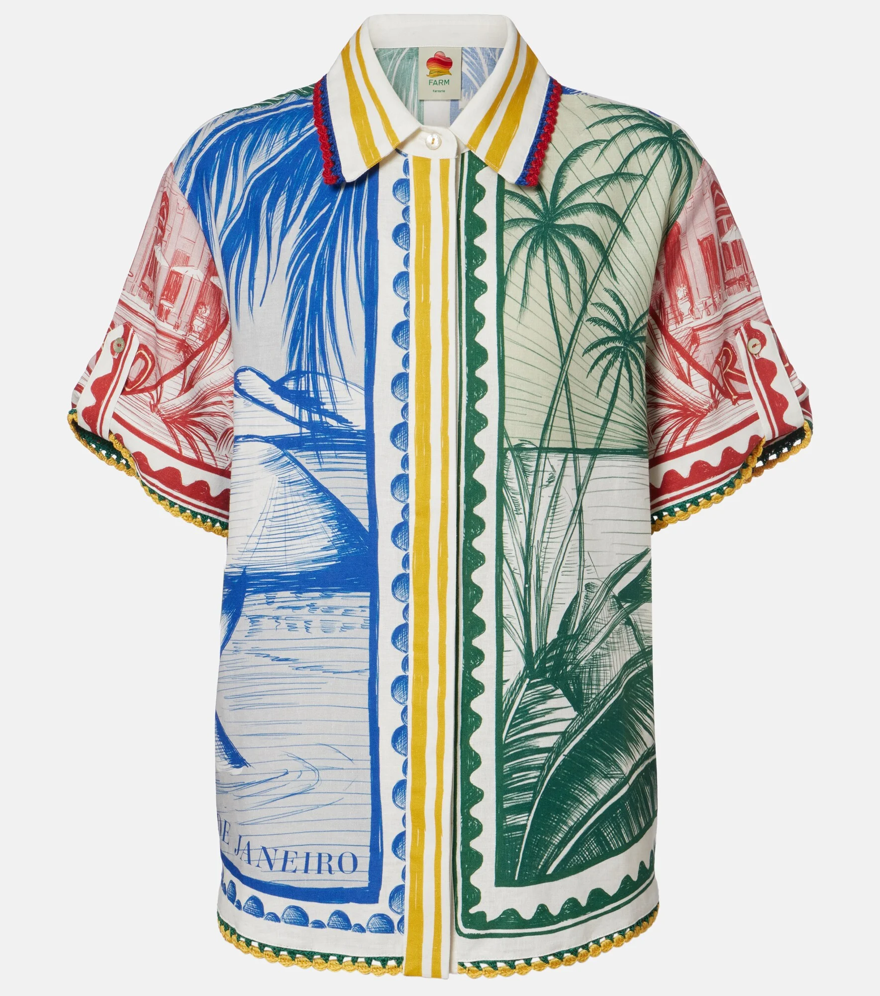 Brasil Vintage crochet-trimmed printed linen-blend shirt - 1