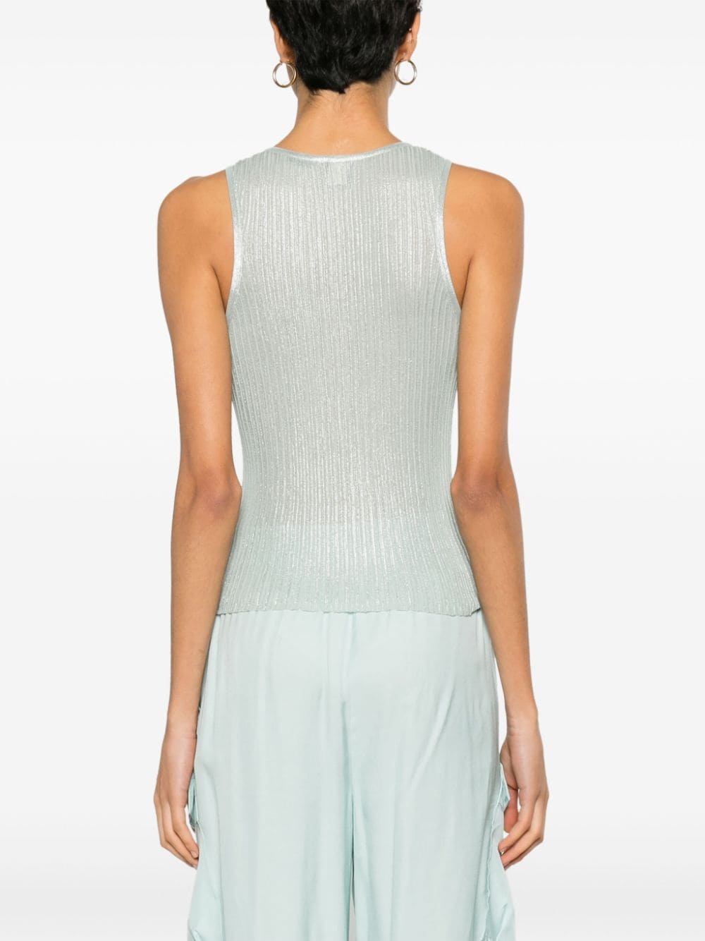 metallic-sheen ribbed-knit tank top - 4