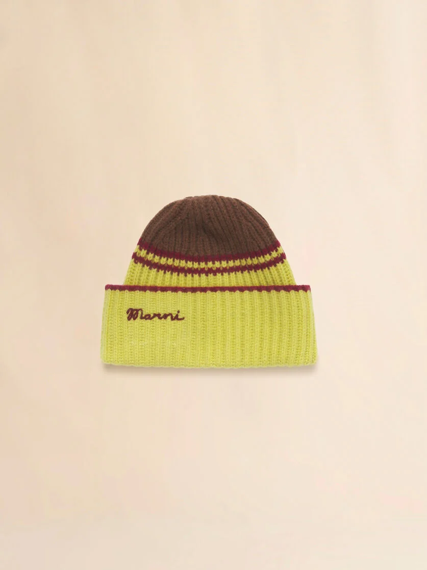 BROWN WOOL-CASHMERE FISHERMAN'S RIB BEANIE - 1