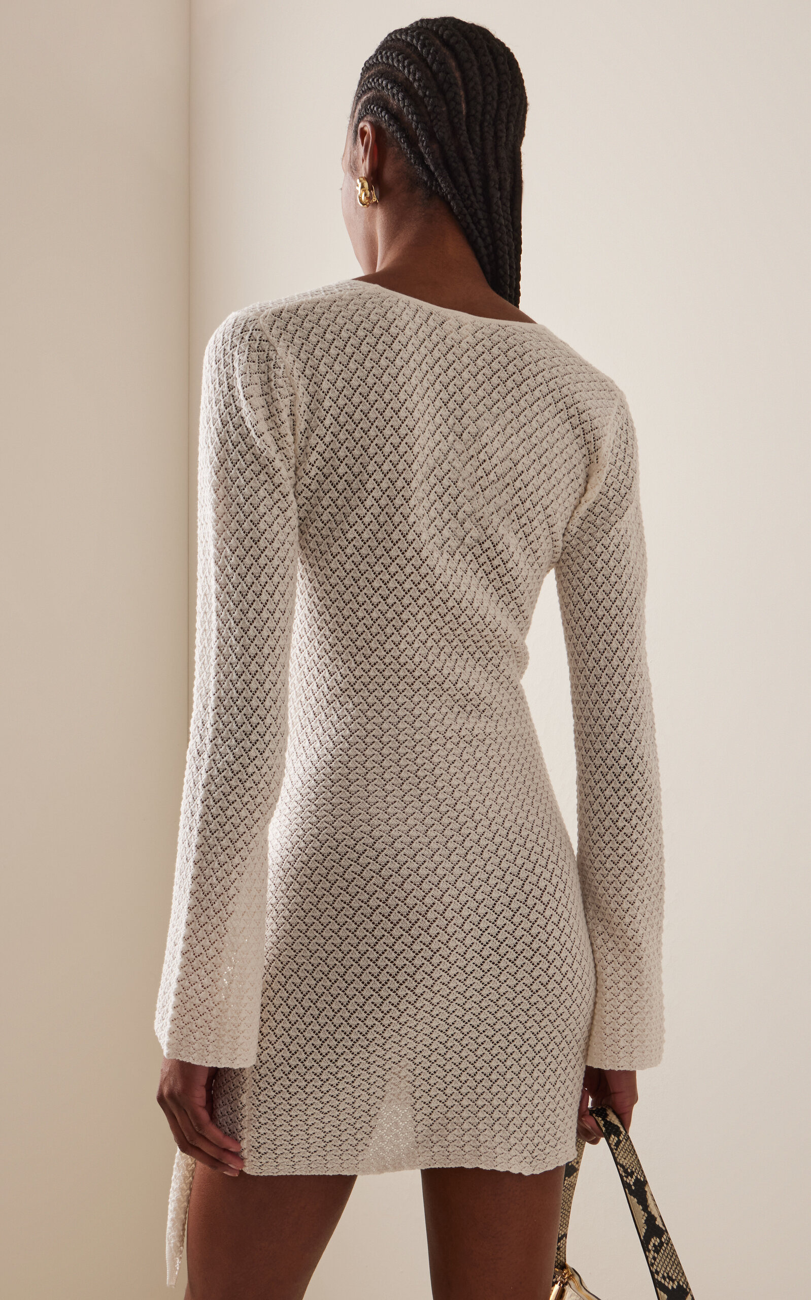 Tanzania Tie-Detailed Pointelle-Knit Organic Cotton Mini Dress ivory - 4